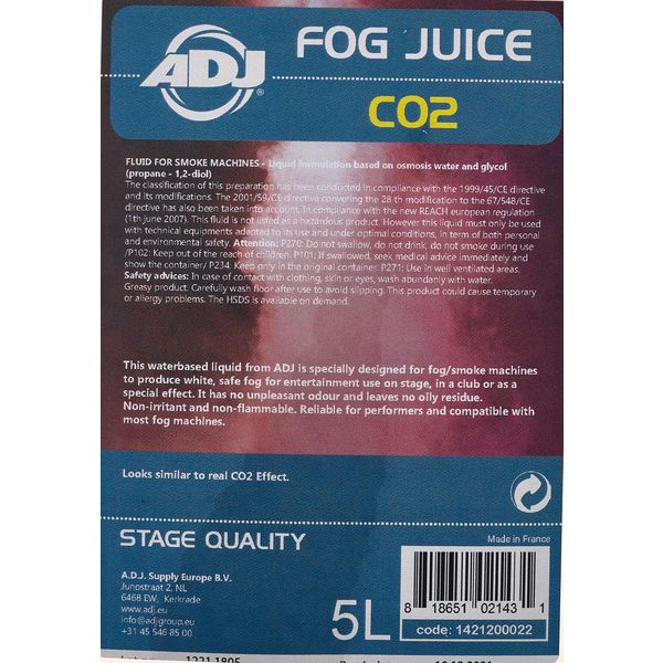 ADJ Fog Juice CO2 - 5 Liter
